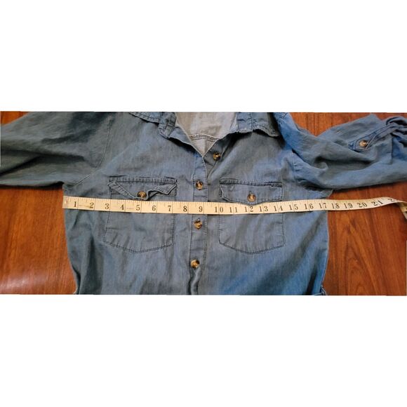 Speed Limit Cotton Chambray Button Shirt Dress Women's Small Belted Pockets - Picture 4 of 9
